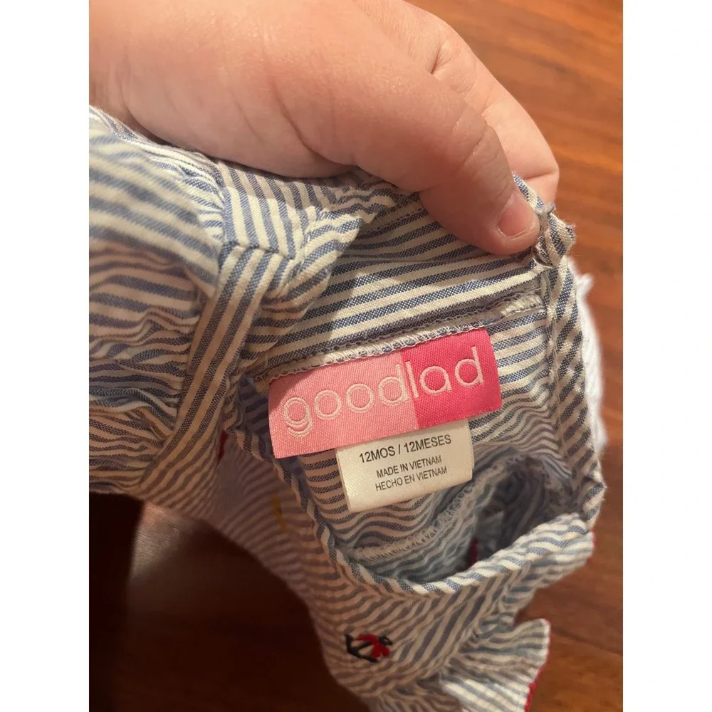Good Lad Baby Girls Seersucker Nautical Lobster Anchor Bubble Romper 12 Months